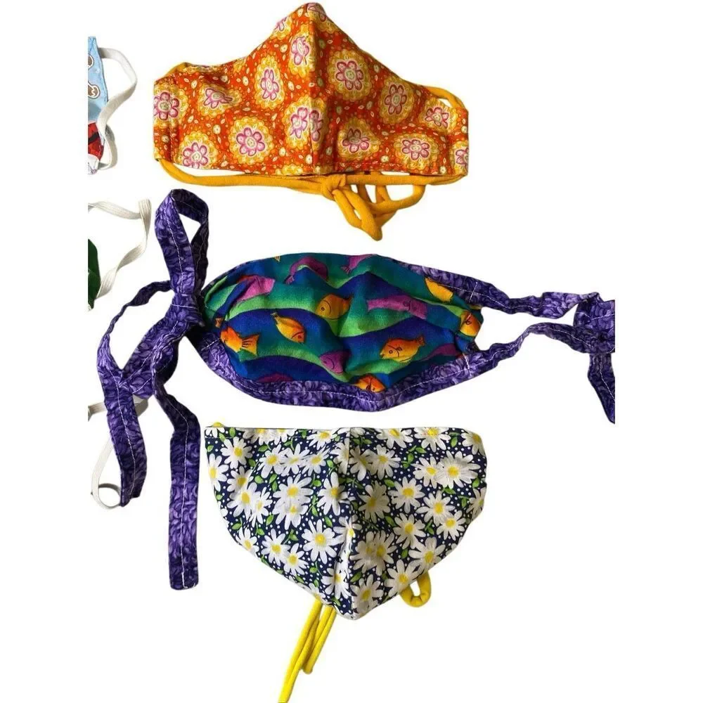 Handmade Fabric Face Masks Floral Holiday Fish Reusable Lot Of 6 Mixed Workwear